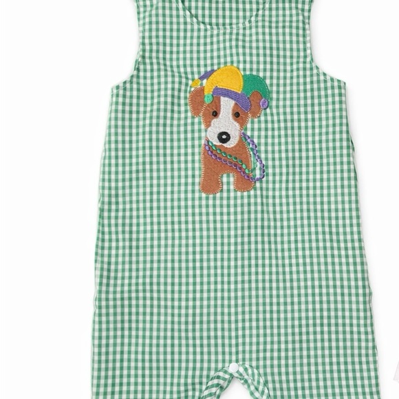 Other - Green Gingham Baby Romper with Puppy Applique